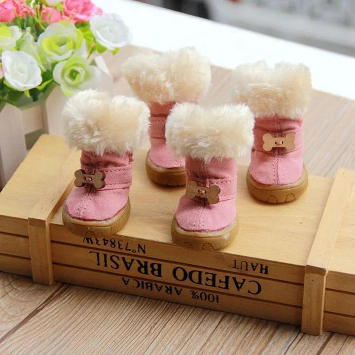 Premium winter dog boots with waterproof outer shell and fleece lining, available in a range of stylish colours