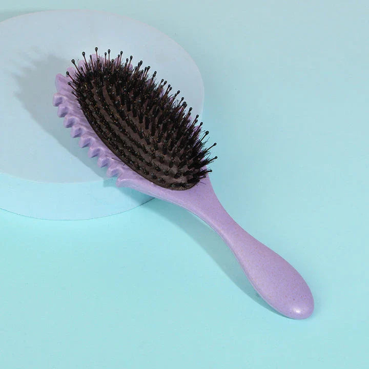 Boar Bristle Curl Defining Detangling Hair Brush in pink colour