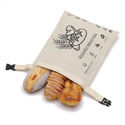 Organic cotton bread bag with dual-layer design for enhanced insulation and moisture control, preserving the freshness of homemade or artisanal breads.