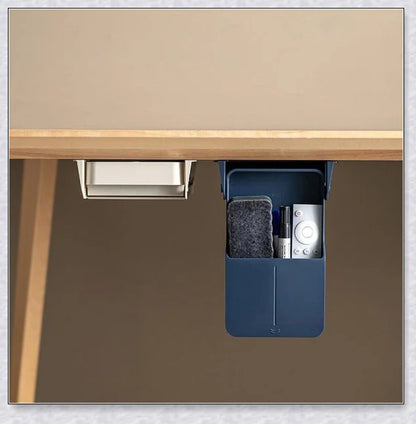 Discreet hidden under-desk storage drawer for pens, pencils, and other office supplies