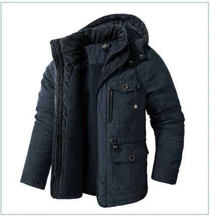 A premium fleece-lined and cotton-padded winter coat for plus-size men, available in a range of classic colours.