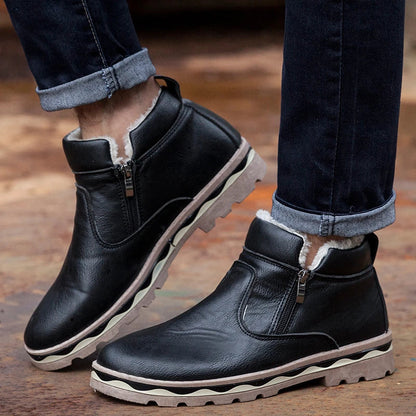 Stylish men's casual Martin boots in black and brown, featuring a timeless British-inspired design with a durable rubber sole and soft, supple artificial PU upper.