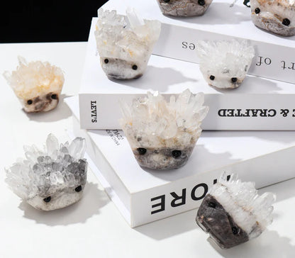 Natural White Cluster Gem Hedgehog Crystal Ornament - Premium White Crystal with Polished Finish