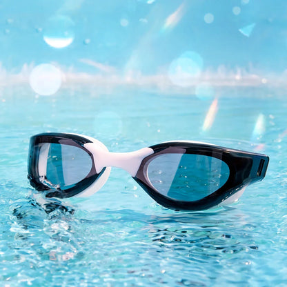 Premium British-made swimming goggles with anti-fog and UV protection technology, designed for clear visibility and comfort in pools, beaches, and water parks.