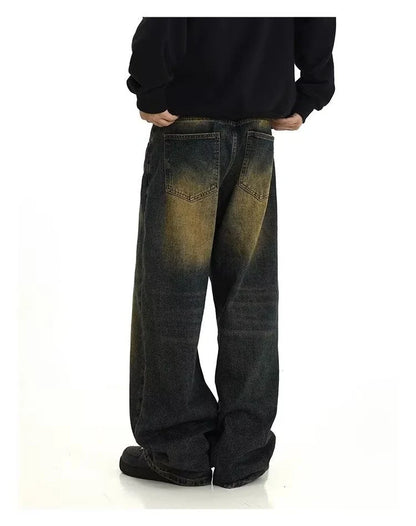 Premium retro blue vintage-inspired men's jeans with relaxed fit and sustainable cotton construction