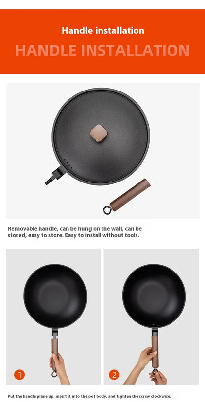 Premium quality refined iron wok with sleek, modern design for versatile cooking tasks