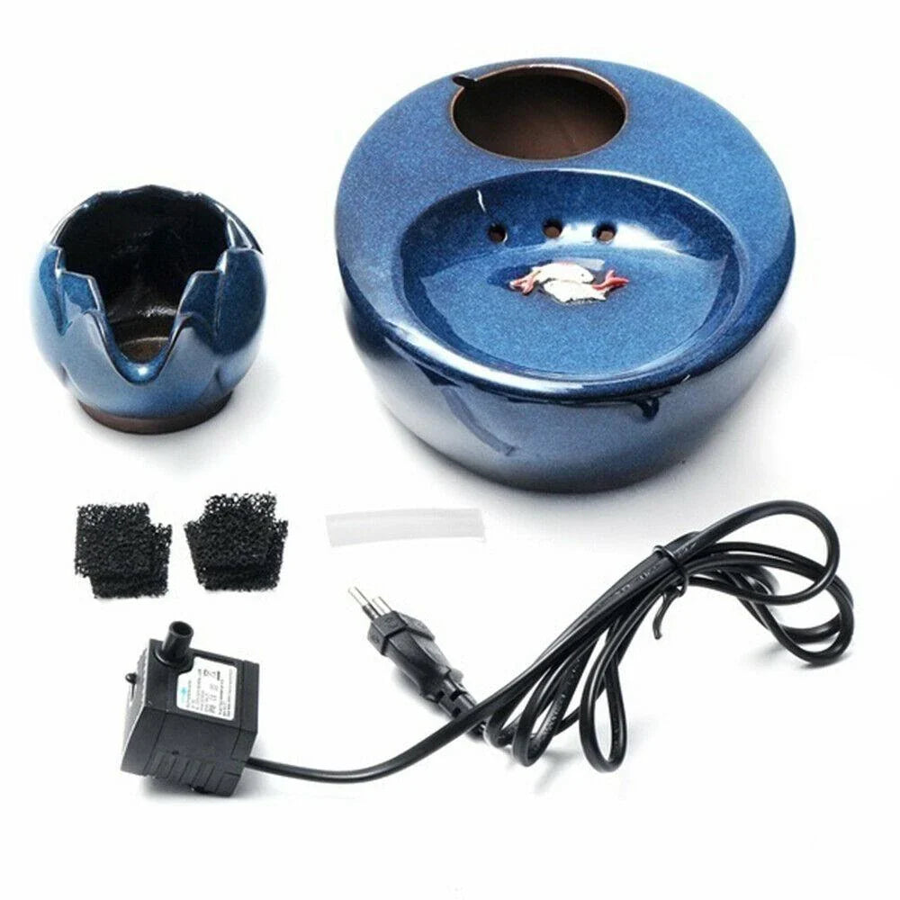 Elegant British-inspired ceramic drinking fountain with adjustable water flow and soothing ambiance