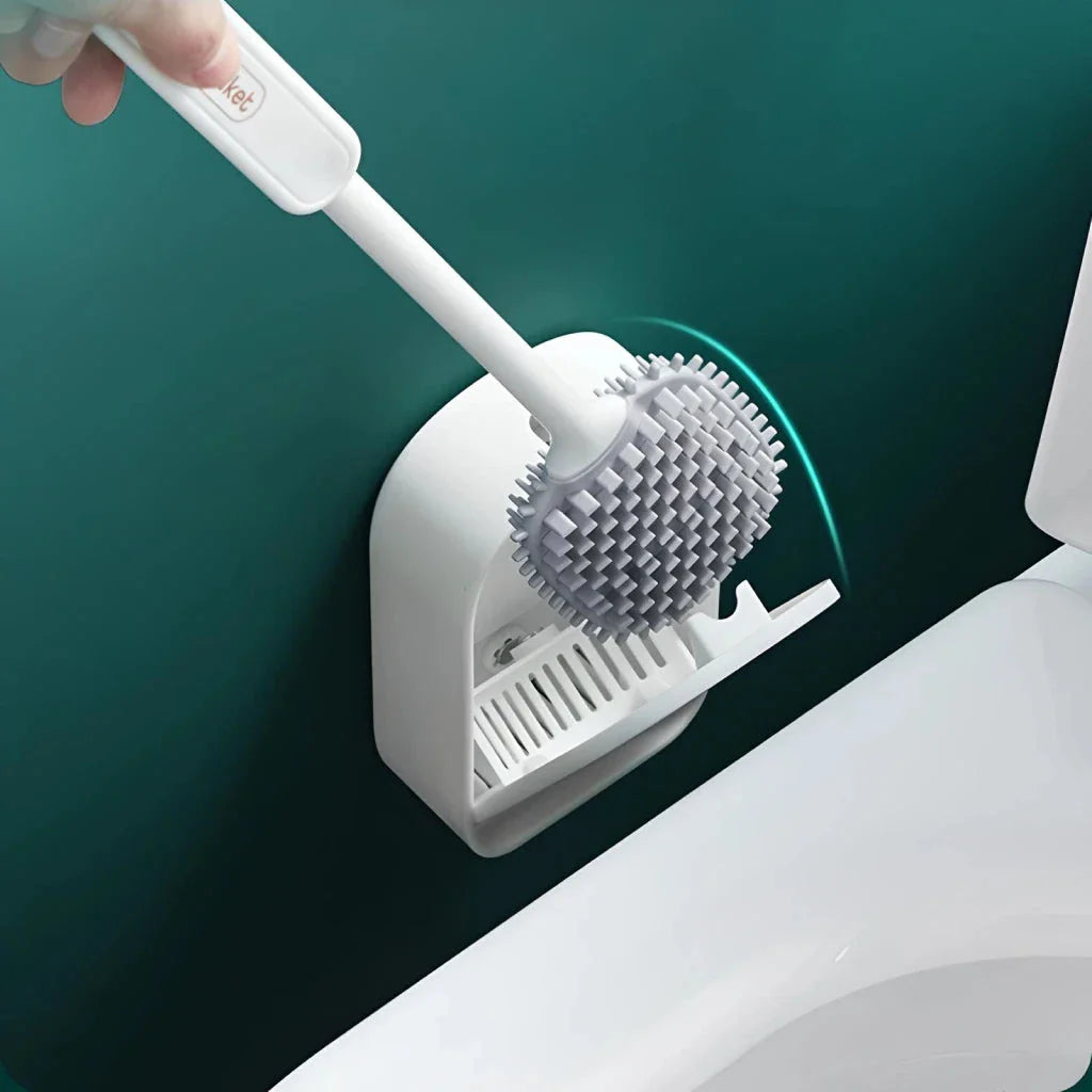 Eco-Friendly Silicone Toilet Brush with Quick-Dry Holder for Thorough, Hygienic Bathroom Cleaning