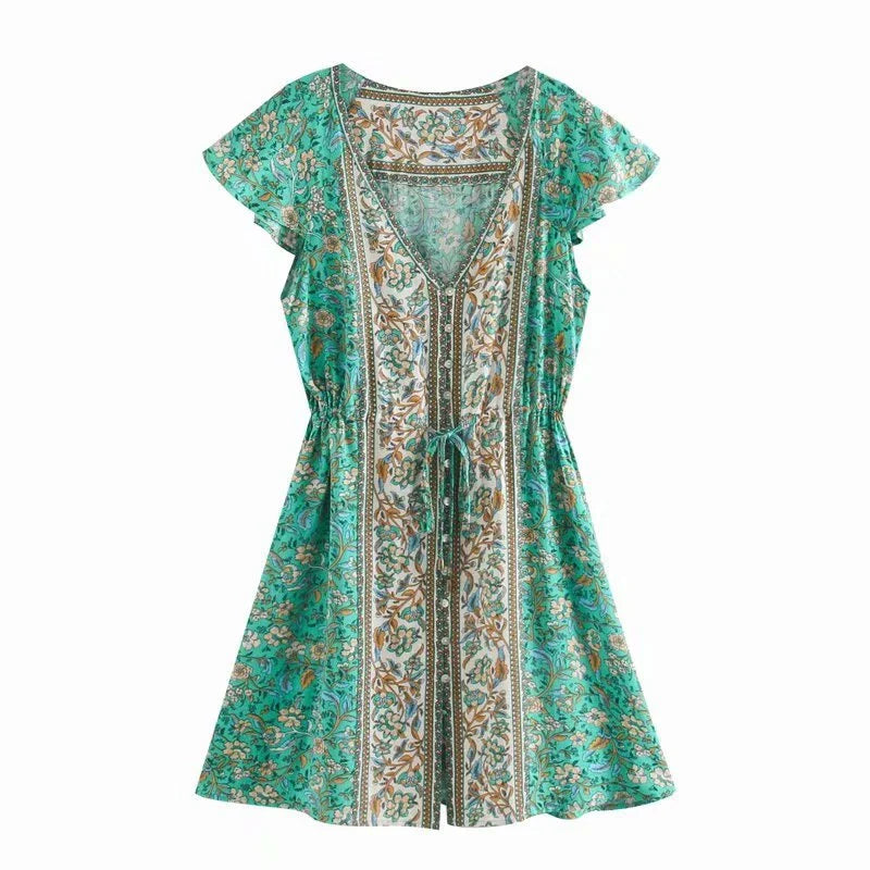 Premium ladies' long sleeve mini dress in a chic printing pattern, made with high-quality British-sourced cotton for comfort and style.