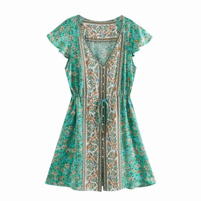 Premium ladies' long sleeve mini dress in a chic printing pattern, made with high-quality British-sourced cotton for comfort and style.