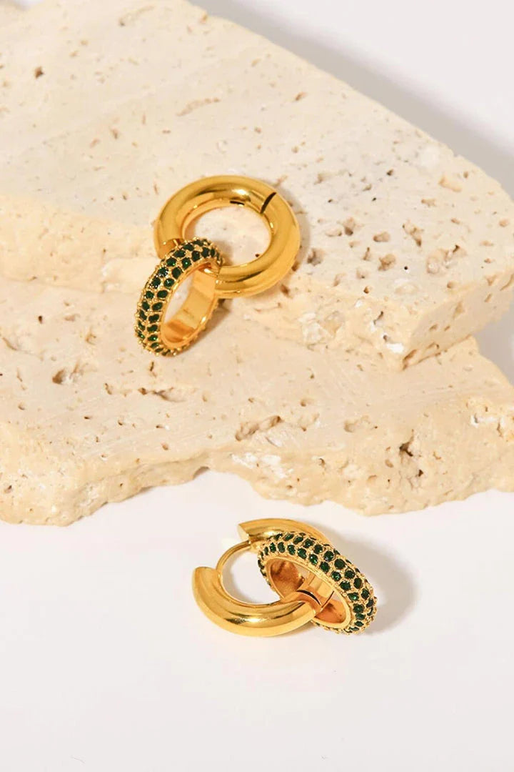 Elegant 18K gold-plated double-hoop earrings with shimmering zircon stone inlays
