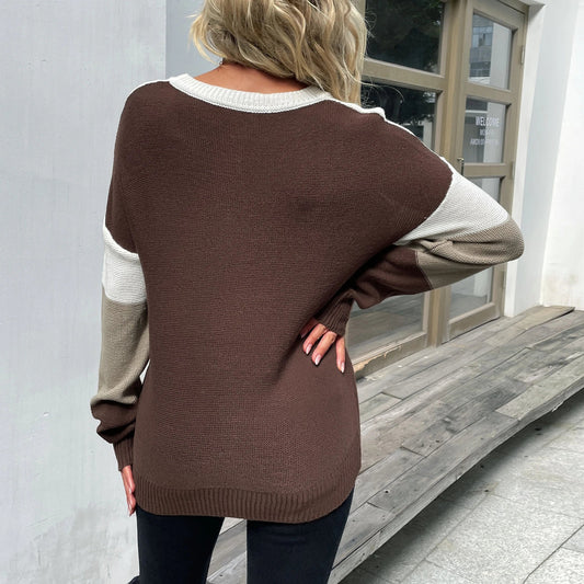 A stylish women's long sleeve leopard print pullover jumper in a classic coffee brown colour