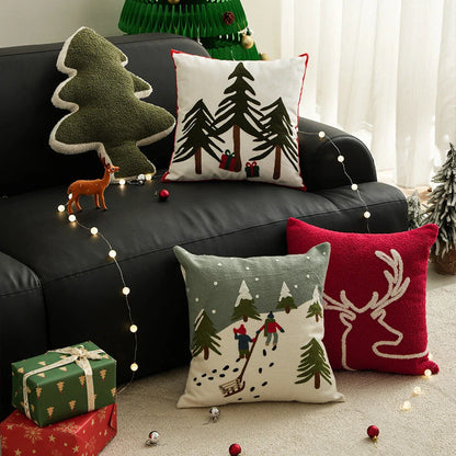 Cosy Christmas snowflake pillow cover with premium polyester fibre and embroidered snow mountain design