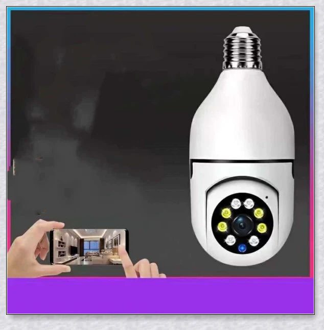 Discreet 1080p 360-degree panoramic WiFi security camera hidden in a light bulb design for comprehensive home surveillance