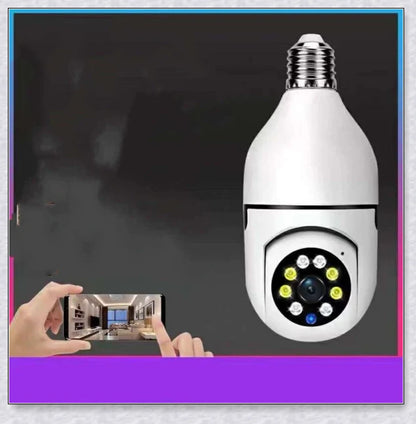 Discreet 1080p 360-degree panoramic WiFi security camera hidden in a light bulb design for comprehensive home surveillance