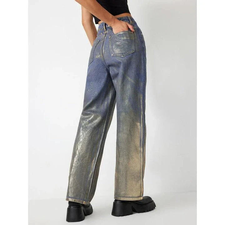Trendha Colourblock Casual Denim Trousers for Women - Stylish British streetwear with premium fabric and unique design