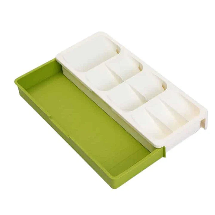 Premium food-grade kitchen cabinet organiser with adjustable trays and compartments for efficient storage of cutlery, spices, and cooking essentials