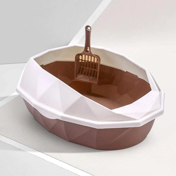 A stylish, crystal-shaped detachable semi-enclosed cat litter tray in pink colour, designed to provide privacy and reduce litter scatter for your feline friend.