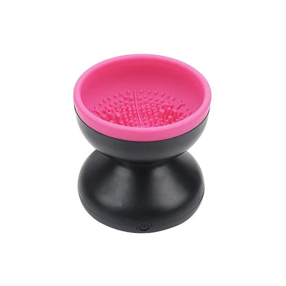 Electric USB makeup brush cleaner and dryer with silicone collar and automatic spinning action for thorough cleaning and drying of makeup brushes