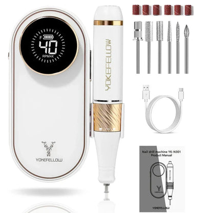 Professional-Grade Cordless Nail Drill Machine with 40,000 RPM Speed and HD Display for Salon-Quality Nail Care
