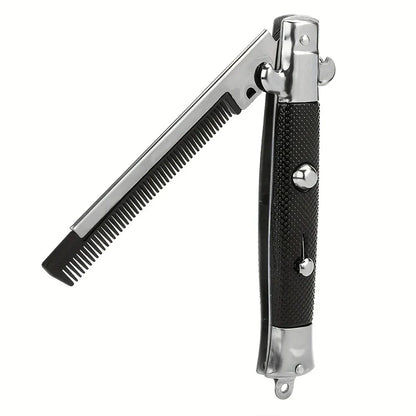Butterfly Knife Style Folding Comb - A stylish and functional metal comb with a folding design inspired by the butterfly knife