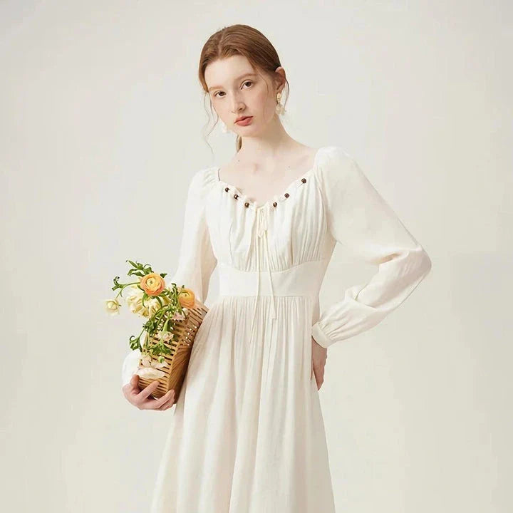 Elegant Chinese-Style Romantic Dress for Women in Creamy-White Colour