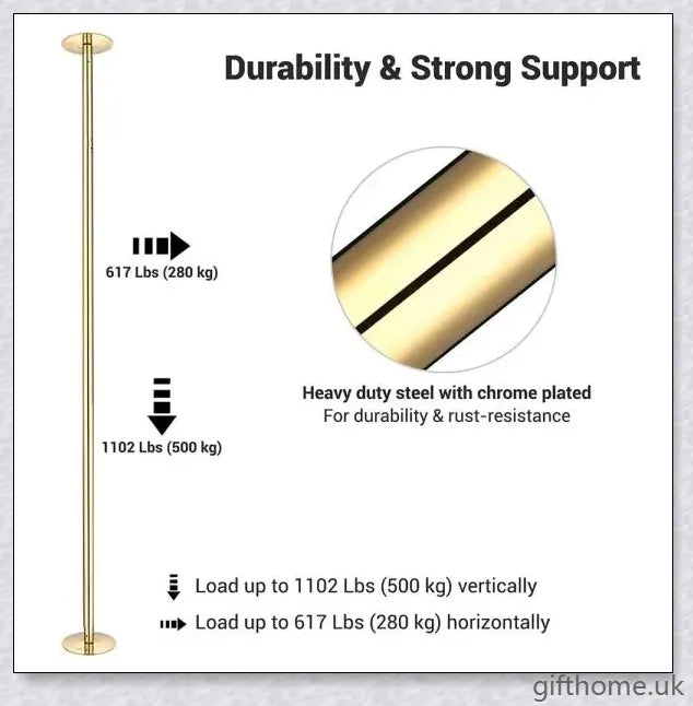 Premium 9ft Golden Spinning Strip Pole with Adjustable Height and Spinning/Static Modes for Home Dance Studio
