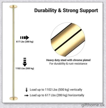 Premium 9ft Golden Spinning Strip Pole with Adjustable Height and Spinning/Static Modes for Home Dance Studio