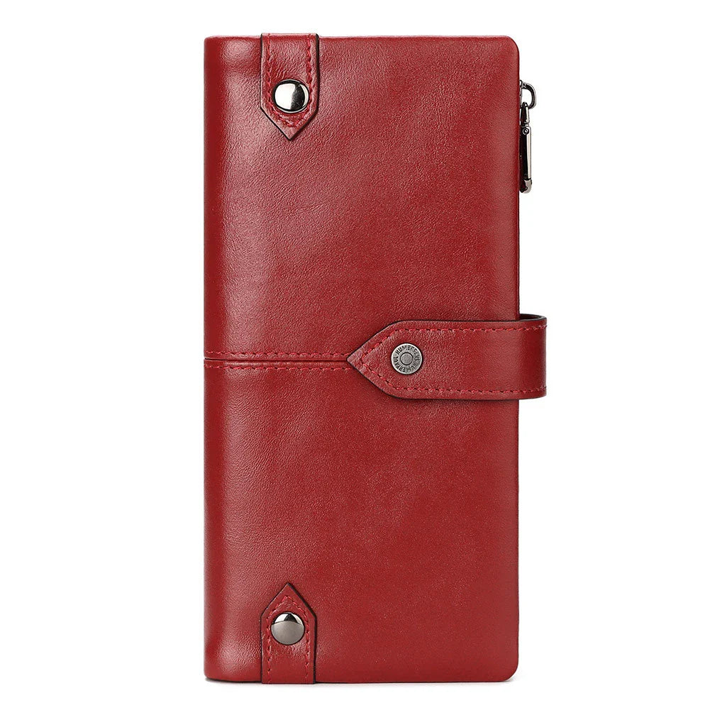 Premium British leather wallet in red, black, and brown colours with a minimalist, sophisticated design