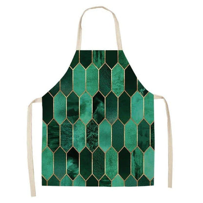 Geometric printed kitchen apron in a stylish design for discerning home chefs in the UK