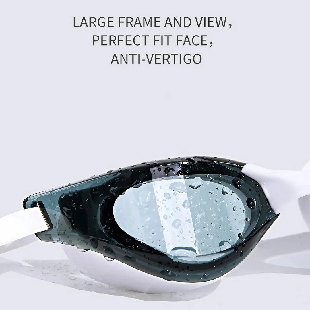 Premium British-made swimming goggles with anti-fog and UV protection technology, designed for clear visibility and comfort in pools, beaches, and water parks.
