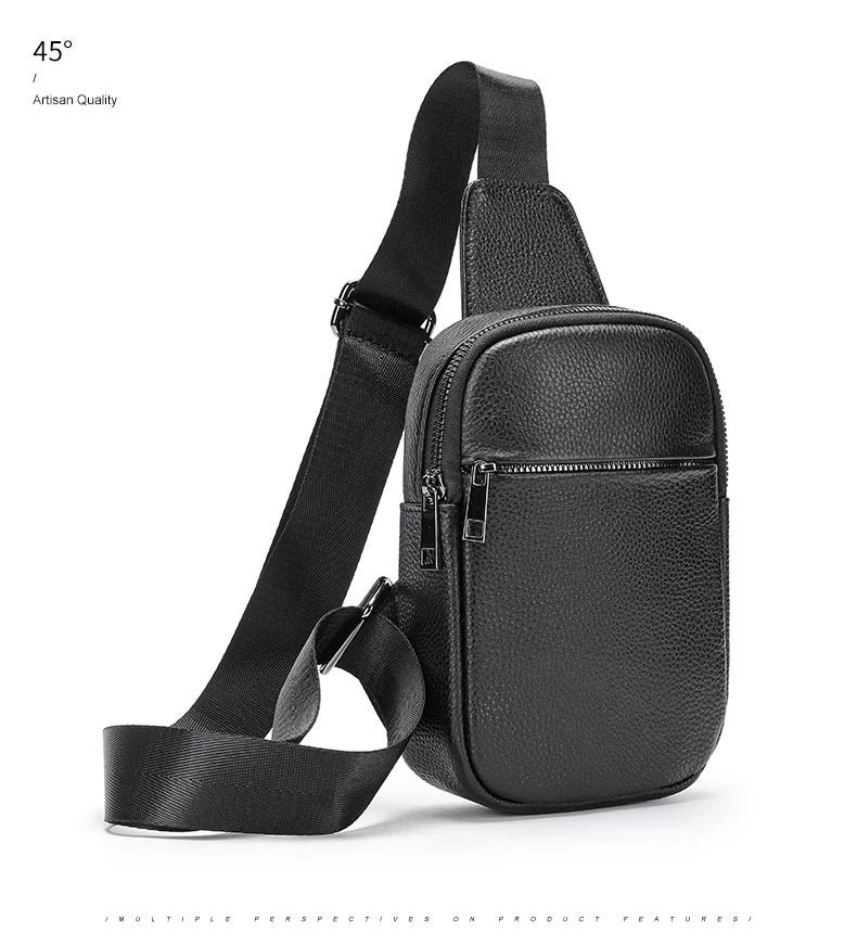 A premium genuine leather crossbody bag with an urban, minimalist design, perfect for everyday use and outdoor adventures.