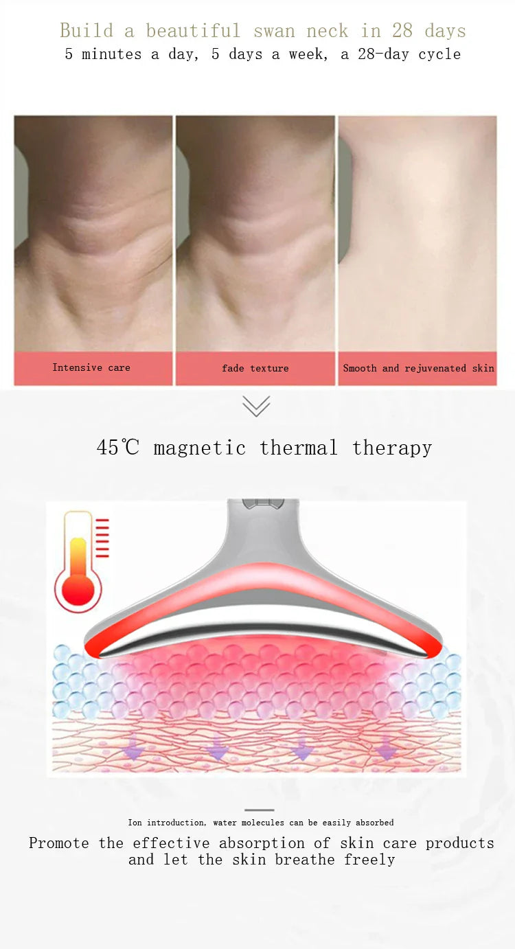 Trendha Premium Neck Beauty Device with Vibration Massage and Photon Therapy for Wrinkle Reduction and Skin Rejuvenation