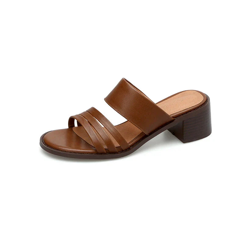 Luxurious high heel leather sandals for women in the UK, featuring a retro-inspired design and premium cow leather construction.