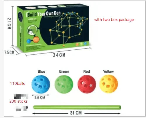 Children's DIY bead tent fort building kit with plastic balls and tubes for creative play and imagination development