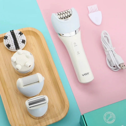 Premium 5-in-1 Rechargeable Electric Grooming Kit for Women with Interchangeable Heads, Waterproof Design, and Long-Lasting Battery