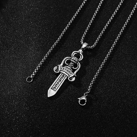Men's Vintage Cross Sword Punk Pendant Necklace made of premium titanium steel with a sleek silver finish and elegant design