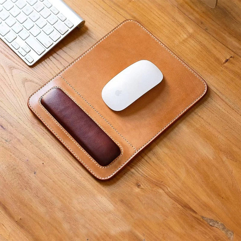 Premium PU Leather Wrist Rest Pad in black, providing ergonomic support and a sleek appearance for desks and gaming setups