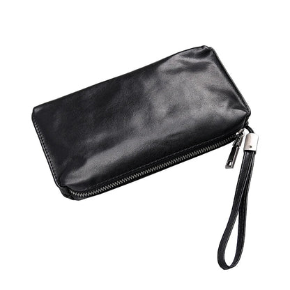 Retro Casual Men's Top Leather Wallet in Premium Cow Leather with Zipper Closure and Polyester Cotton Lining