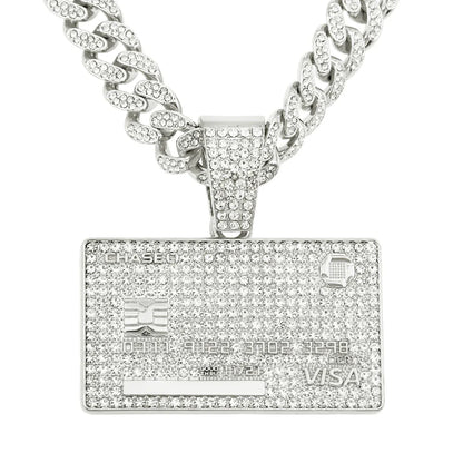 Men's Cuban Link Necklace with Geometric Hexagon Pendant and Subtle Diamond Inlay