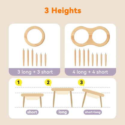 Elevated cat and small dog ceramic feeding set with adjustable wooden stand