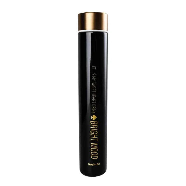 Elegant and slim stainless steel travel thermos in gold colour, with a straight cup design for comfortable one-handed use