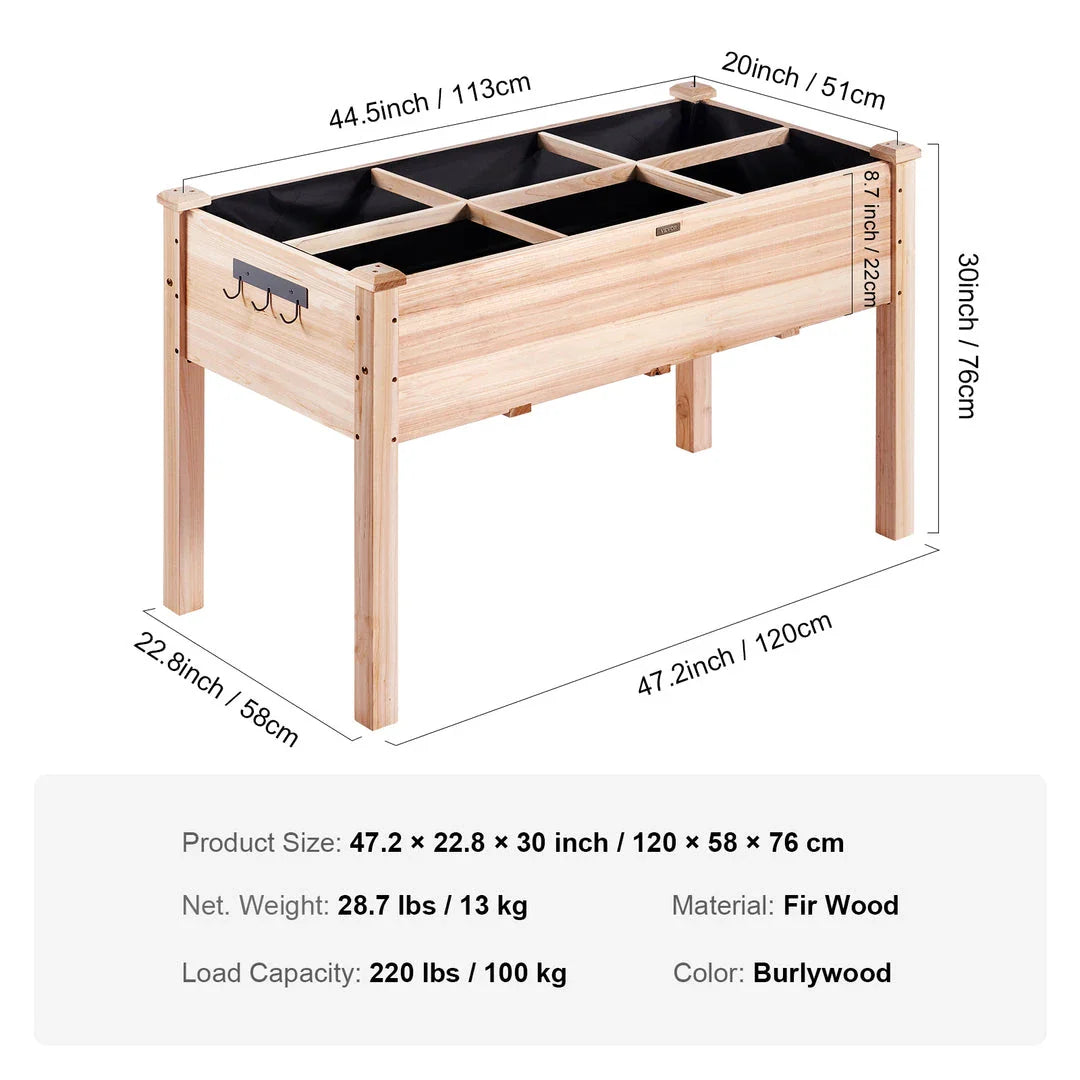 Premium raised wooden garden bed with dual drainage system for UK gardeners