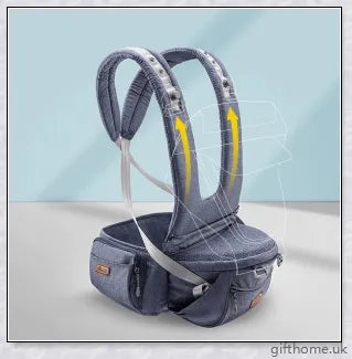 Ergonomic front-facing baby carrier with padded waist strap, lumbar support, and versatile wearing options for comfortable, secure travel with your little one.