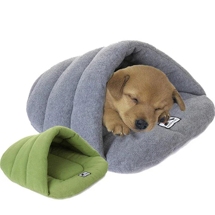 Cosy and comfortable fleece pet bed with plush cushion in a range of soothing colours