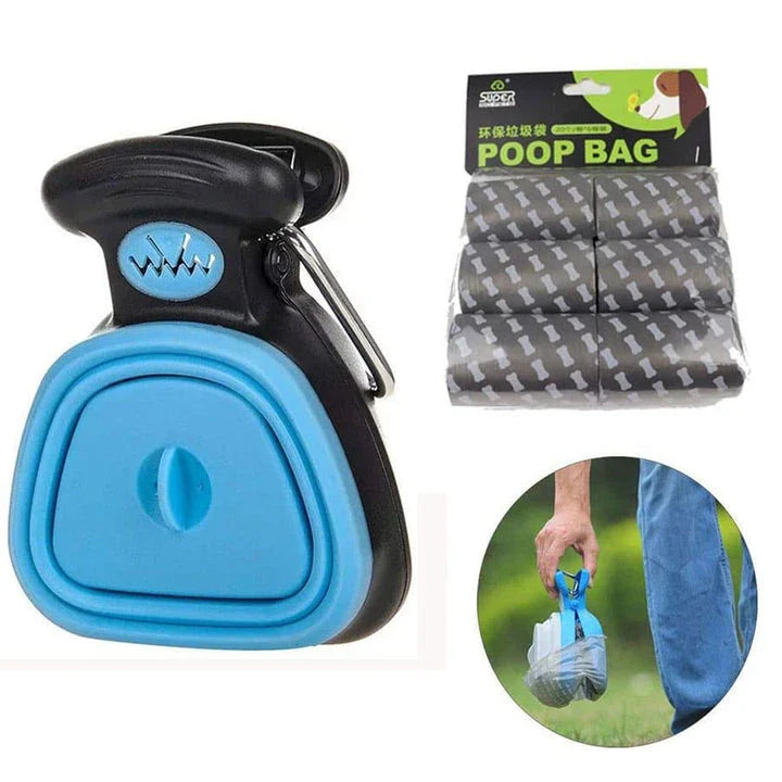 Foldable dog waste scoop with wide, comfortable grip for easy one-handed cleanup on any surface