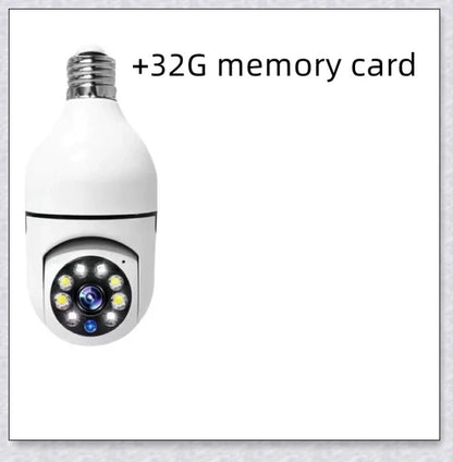 Discreet 1080p 360-degree panoramic WiFi security camera hidden in a light bulb design for comprehensive home surveillance