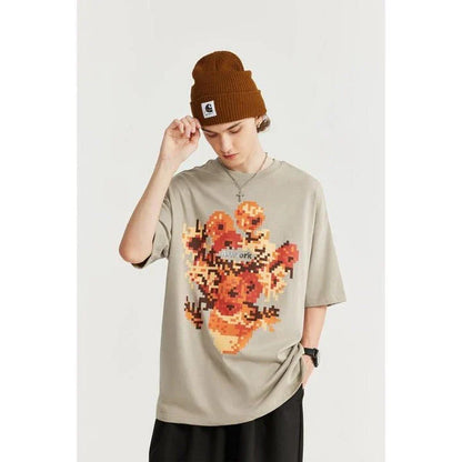 Trendy metallic sunflower print t-shirt in black and khaki colours, made from soft and breathable cotton fabric