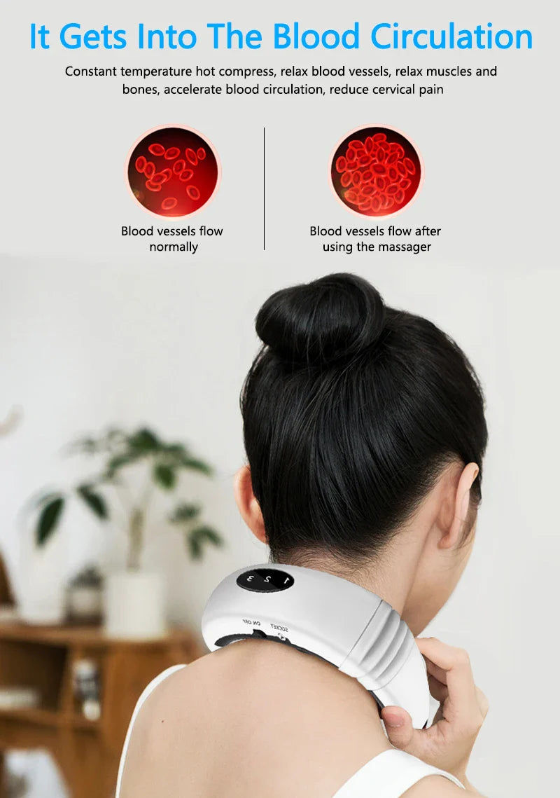 A wireless neck massager with an adjustable design for targeted neck pain relief and muscle relaxation.