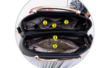 Elegant leather tote bag with delicate flower embellishments, perfect for modern British fashion